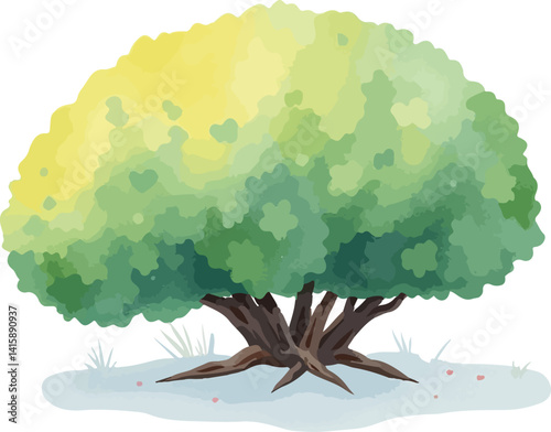 Green bush watercolor vector illustration.