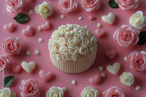 Beautiful Floral Cake Surrounded by Pink Decorations for Special Celebrations