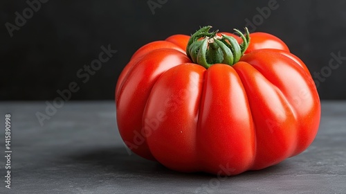 Obraz na płótnie Ripe heirloom tomato on dark background showcasing natural texture and freshness w salonie