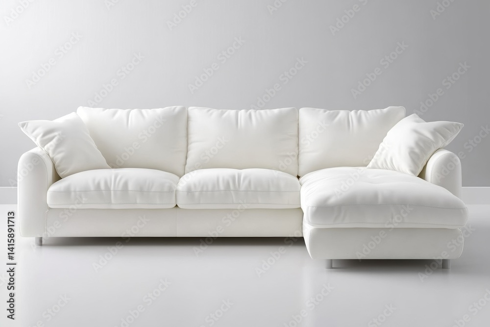 Modern white sectional couch in minimalist living room interior setting