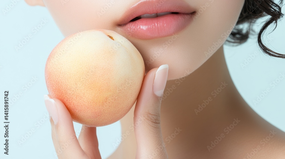 Delicate Touch of a Fresh Peach Against Soft Skin Radiating Natural Beauty and Warmth in Gentle Light Delicate Touch of a Fresh Peach Against Soft Skin Radiating Natural Beauty and Warmth in Gentle Light