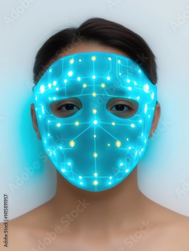 Obraz na płótnie Futuristic led facial mask with glowing circuit design w salonie