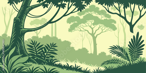 Vector horizontal seamless tropical rainforest Jungle forest background