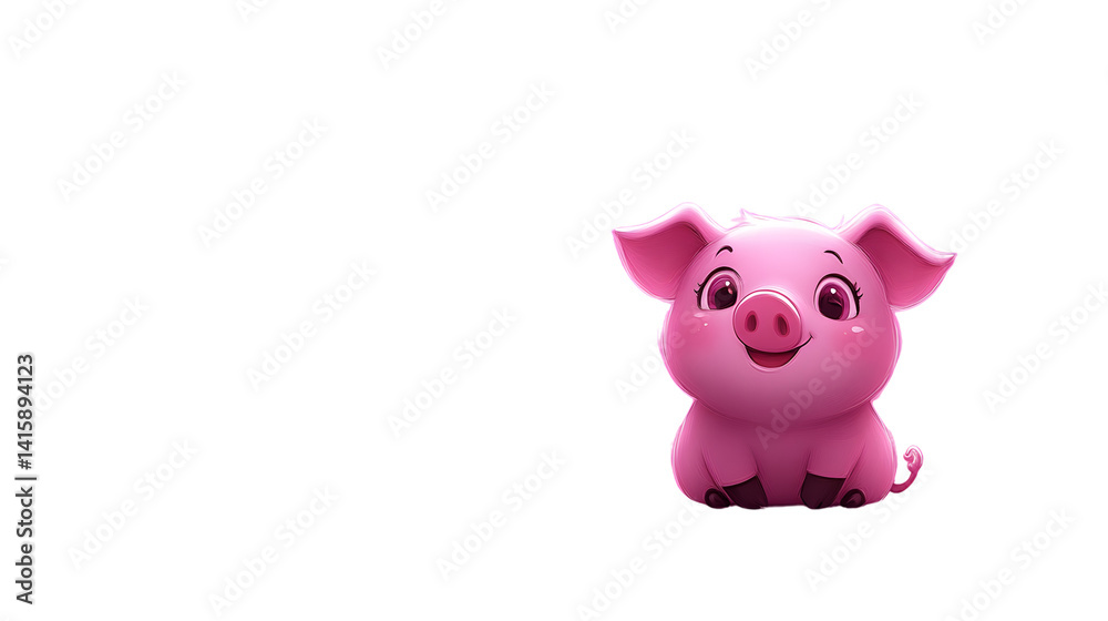 Adorable Pink Piglet with Big Eyes and Happy Expression on a Black Background