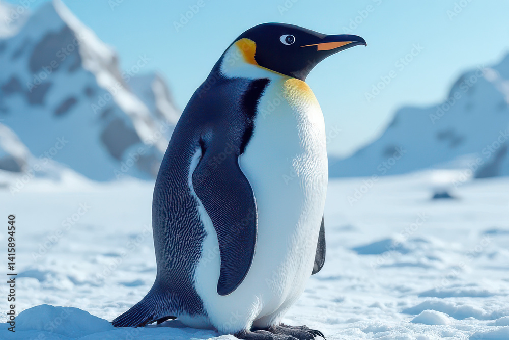 Fototapeta premium Robotic Penguin Sentinel: Futuristic Arctic Outpost in Sci-Fi Setting, Cinematic Close-Up Masterpiece