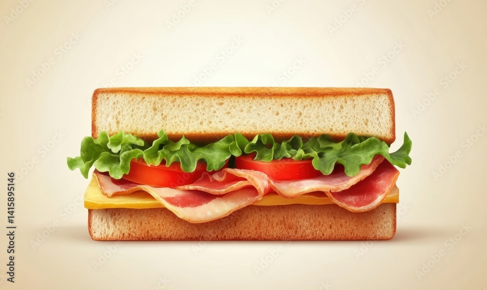 Delicious bacon, lettuce, tomato sandwich, studio shot, food photography, website, menu Delicious bacon, lettuce, tomato sandwich, studio shot, food photography, website, menu