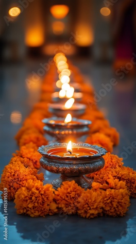 Festival Lights Illuminate the Pathway During a Cultural Celebration in a Vib...