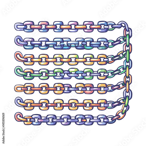 Illustration of colorful chain links stacked on top of each other horizontally