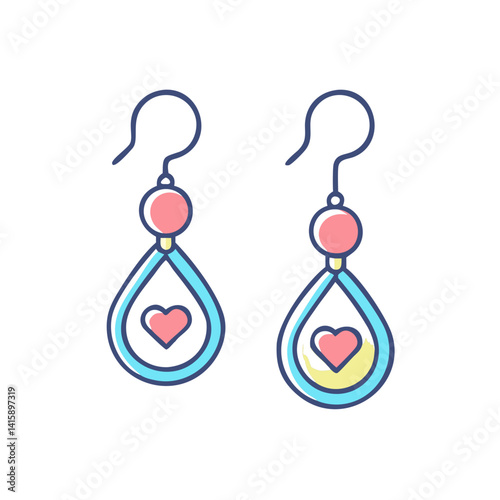Pair of stylish teardrop earrings with heart accents in shades of blue