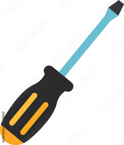 Flat design black and orange screwdriver with blue metal shaft isolated on white background vector illustration