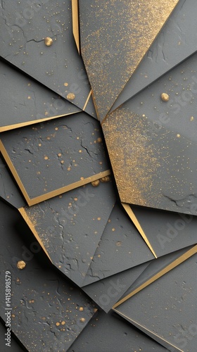 Layers of Textured Gray and Gold Surfaces With Sparkling Accents Create a Mod...