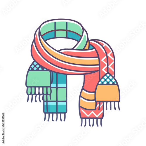 Colorful knitted scarf illustration, a winter accessory to keep you warm
