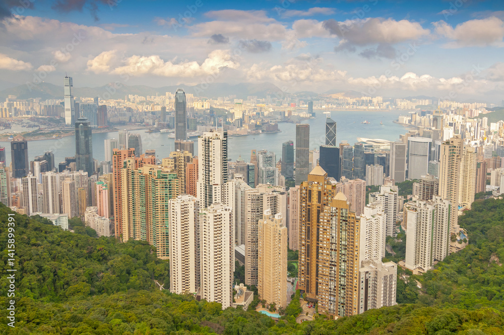 Victoria Harbor of Hong Kong city, viewed from the peak, China. Victoria Harbor of Hong Kong city, viewed from the peak, China.