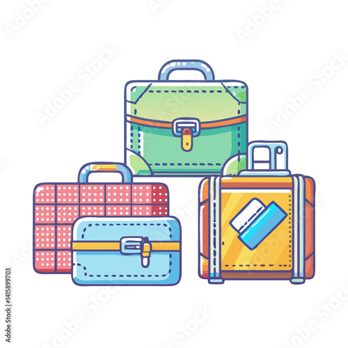 Colorful Cartoon Suitcases Stacked Together in a Playful Travel Illustration
