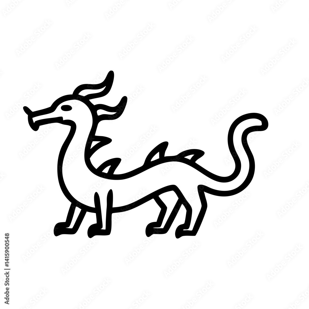 Chinese Dragon Illustration in Black and White Style, icon, vector Chinese Dragon Illustration in Black and White Style, icon, vector