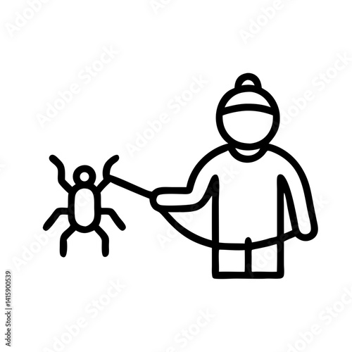 Pest control technician catching a bug in a minimalistic style, icon, vector  