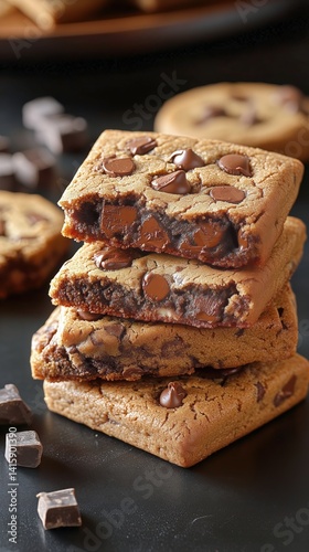 Stack of Freshly Baked Chocolate Chip Cookies on a Dark Background