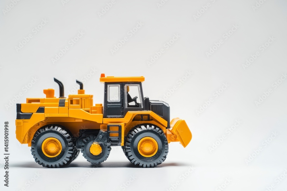 Fototapeta premium Yellow Toy Bulldozer: A Minimalist Construction Vehicle Study