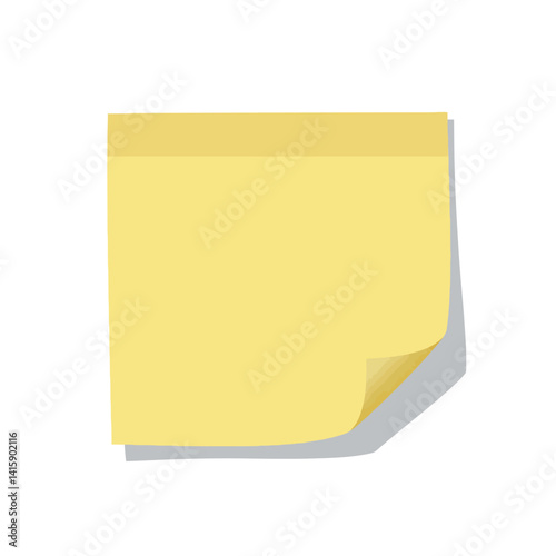 Yellow sticky note with folded corner in flat minimal design style isolated on white background vector illustration
