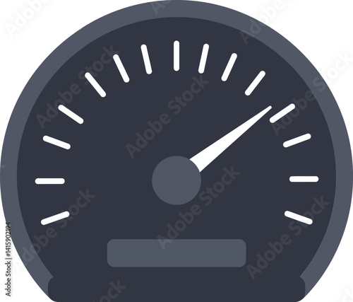 Speedometer gauge showing moderate speed with dark flat design and white markings in simple vehicle dashboard vector illustration