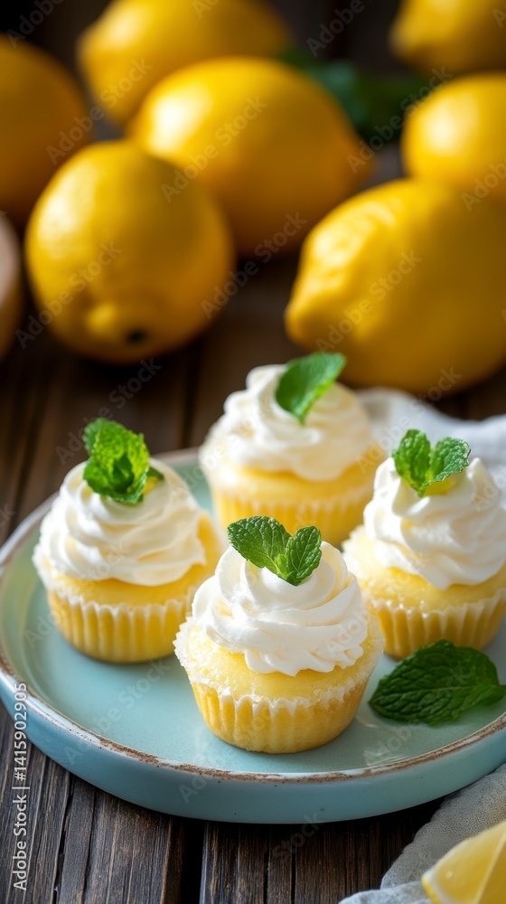 Lemon Cupcakes with Whipped Cream: A Delightful Pastel Scene Lemon Cupcakes with Whipped Cream: A Delightful Pastel Scene