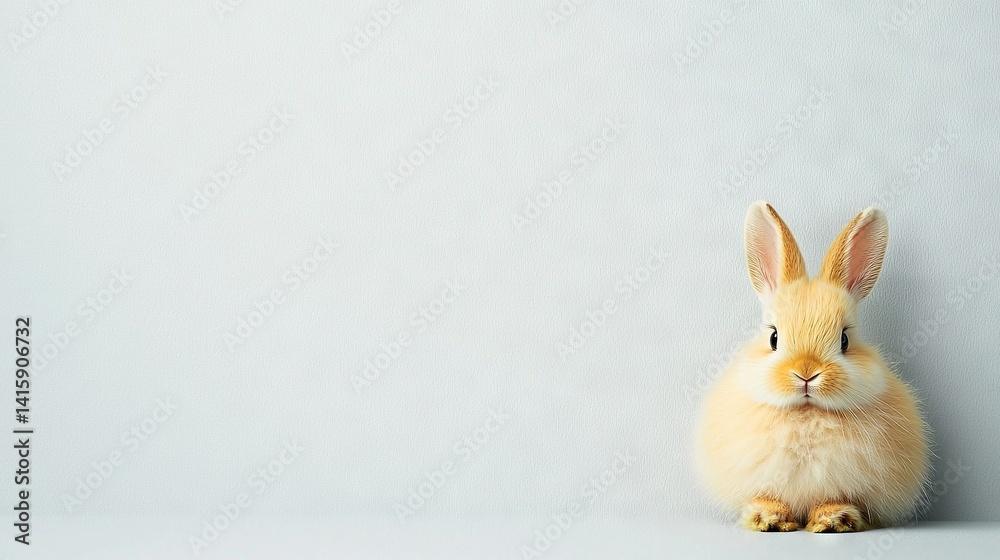 Obraz premium A yellow bunny, sitting and facing camera, looking sad
