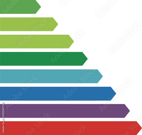 Colorful horizontal arrow bars in gradient shades ascending from green to red flat design vector illustration