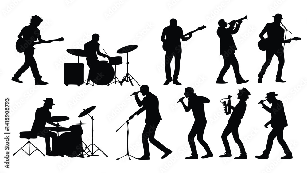 Obraz premium Black silhouette musicians vactor