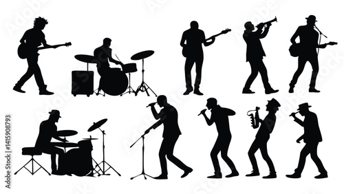 Black silhouette musicians vactor