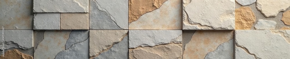 Obraz premium Irregular grey and beige stone blocks, textured surface , vintage, design, masonry