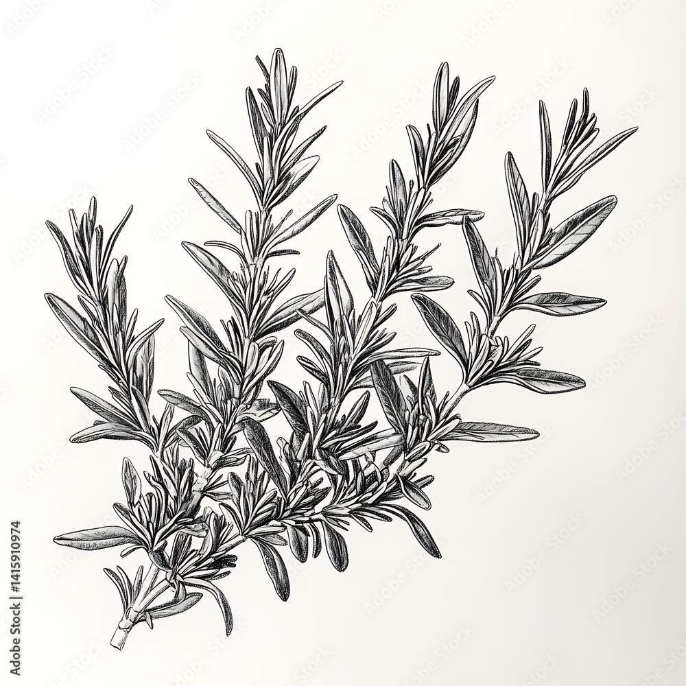 Fototapeta premium Fresh rosemary sprig illustration on simple background