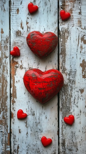 Red Heart Decoration on Rustic Wooden Background for Romantic Celebration or ...