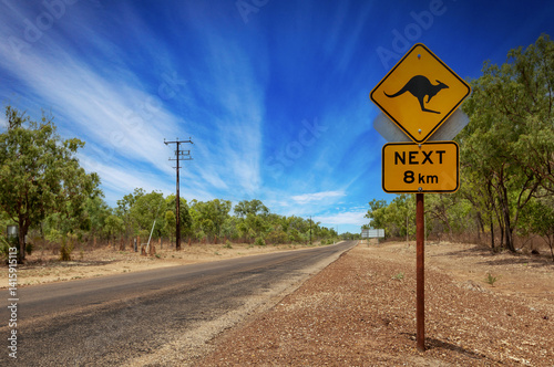 An iconic warning road sign for kangaroos in Australia.