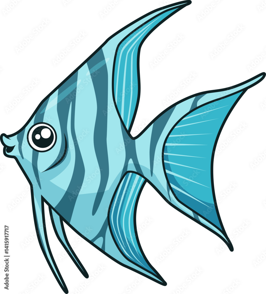 Der elegante Segelflosser besticht durch seine dreieckige Form und langen blauen Flossen.
