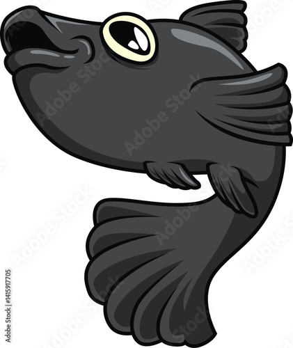 Die schwarze Molly zeigt sich elegant mit dunklem Glanz und fächerartiger Schwanzflosse.
