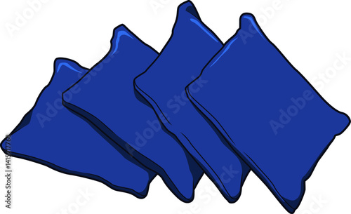 Vier blaue Cornhole-Säckchen – Zubehör für Geschicklichkeits- und Outdoorspiele.
