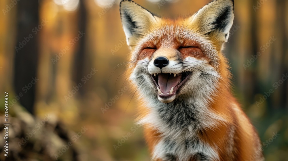 Fototapeta premium A fox laughing hysterically at its own joke --ar 16:9 --v 6.1 Job ID: f7c4215e-8205-43c3-b041-daf146f5c56e
