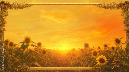 Sunflower Field at Golden Sunset