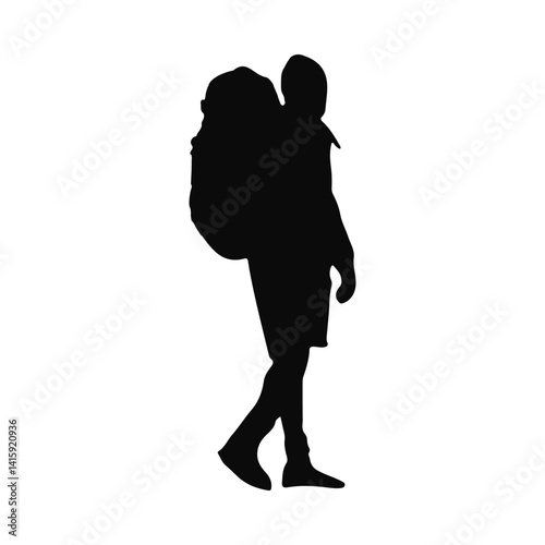 Silhouette of a hiker with backpack trekking adventure travel journey outdoor exploration
