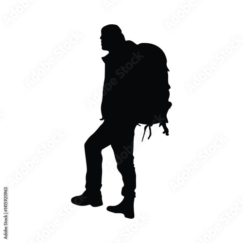 Silhouette of a Backpacker Adventurer on a Journey
