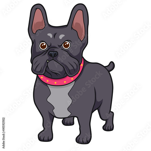 Französische Bulldogge mit markantem Blick und niedlichem Körperbau.
