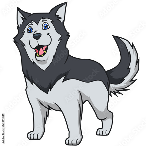 Lustiger Husky mit freundlichem Gesicht im Kawaii-Stil.
