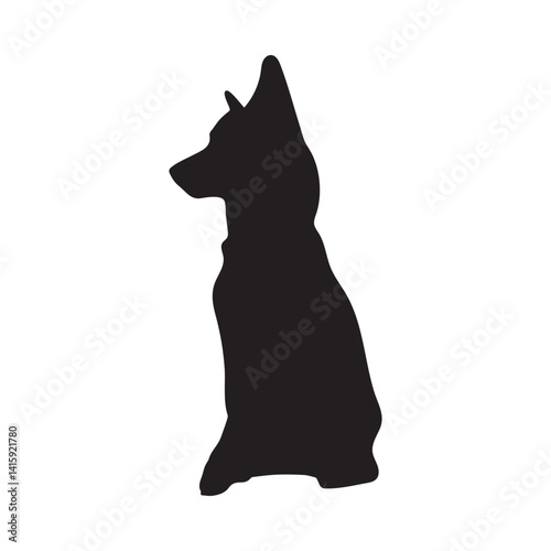 Silhouette of a dog sitting profile view black and white pet canine animal