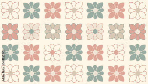 Seamless vector pattern with stylized flowers. Soft pastel color palette, flat design, perfect for fabric, stationery, wrapping paper, home textiles, wallpapers and banners.