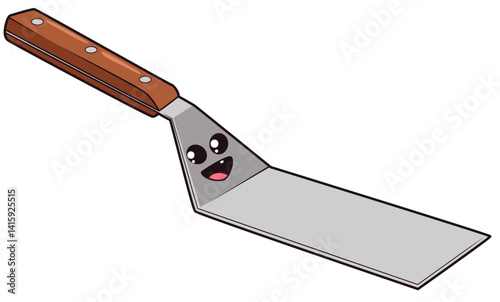 Fröhlicher Pfannenwender mit Holzgriff und Gesicht, ideal für die Küche.
