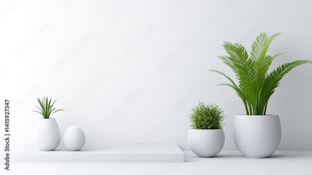 Minimalist white room with potted plants Minimalist white room with potted plants