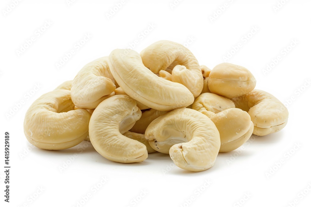 Fresh cashew nuts shells displayed on a white background perfect for food illustrations and stock photos Fresh cashew nuts shells displayed on a white background perfect for food illustrations and stock photos