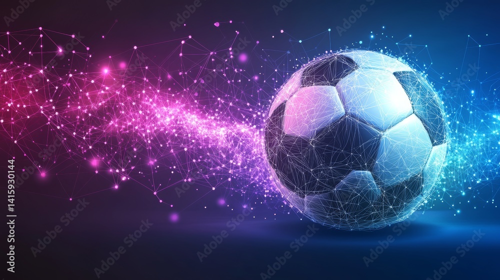 Naklejka premium The soccer ball of the future is depicted with a backdrop of a digital network