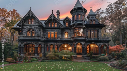A majestic Victorian home with a towering turret