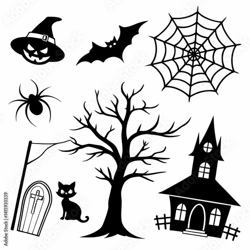 Halloween Silhouette Vector Illustration With Spooky Elements For Creepy Holiday